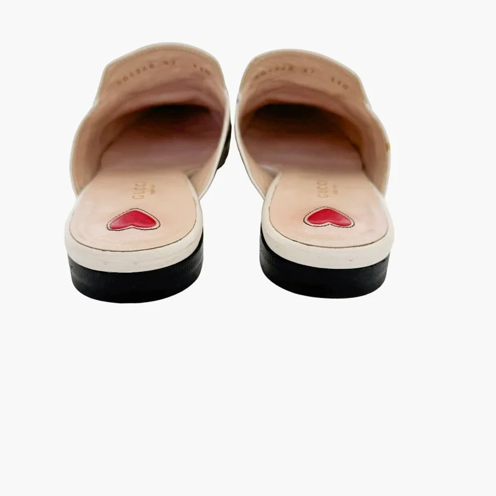 Gucci Princetown Horsebit Loafer Mule EU 37 US 7 White Bee Star Embroidered